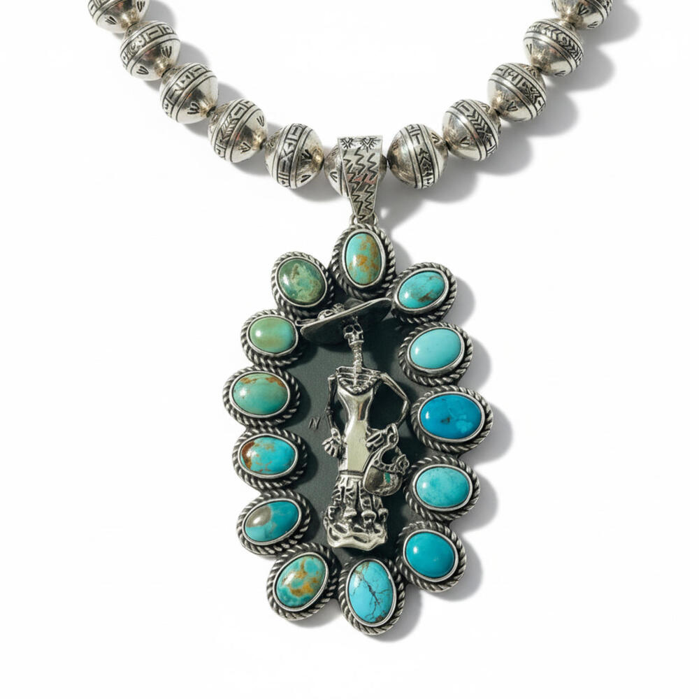 Jesus Vega Ombre Turquoise Frieda Articulating Purse Silver Pendant 112g